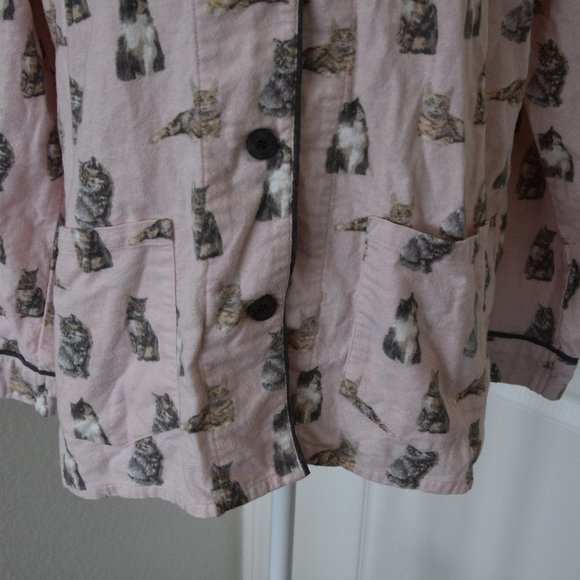 P.J. Salvage Pink Feline Cats Soft Pajamas Set with Gray Trim Size S - Picture 8 of 14
